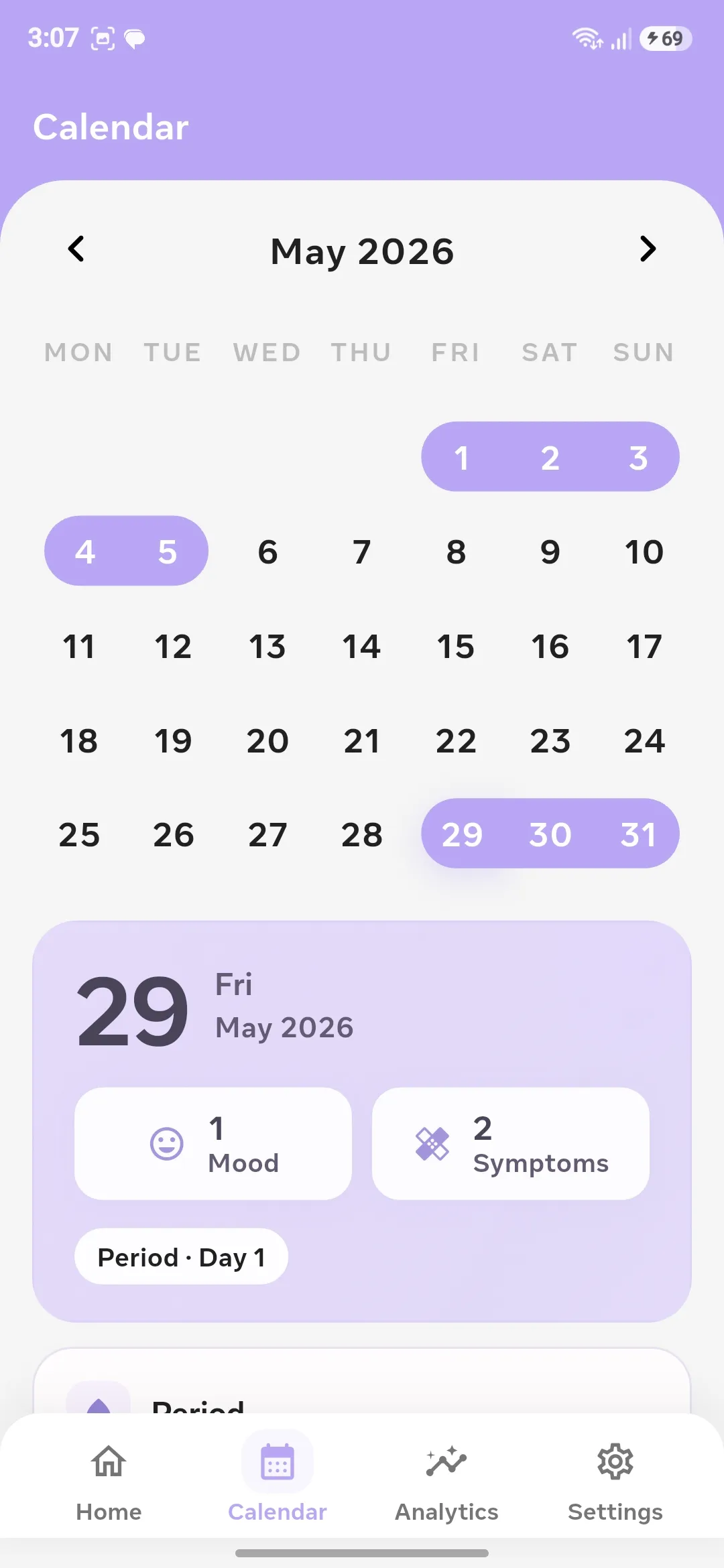 Cycle calendar
